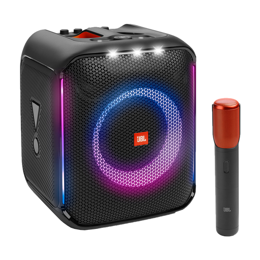 JBL PartyBox Encore - Black - Portable party speaker with 100W powerful sound, built-in dynamic light show, included digital wireless mics, and splash proof design. - Hero image number null