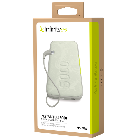 InstantGo 5000 Built-in USB-C Cable - White - 18W PD fast charging power bank - Detailshot 5 image number null